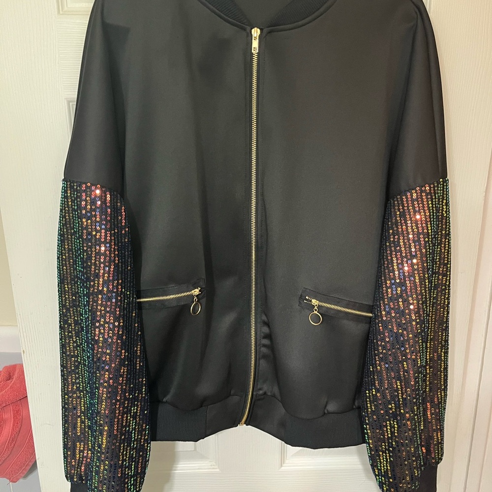 Black and Multicolor Sequin Women's Jacket XXL